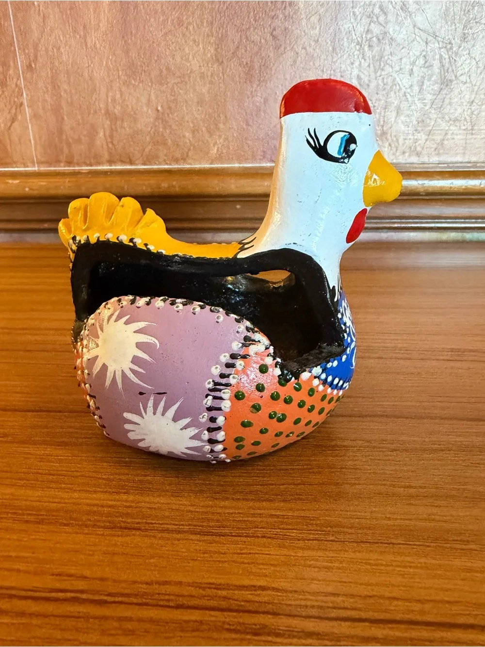 Vintage Mexican Talavera Ceramic Chicken Sponge Holder Napkin Caddy Planter 4.5
